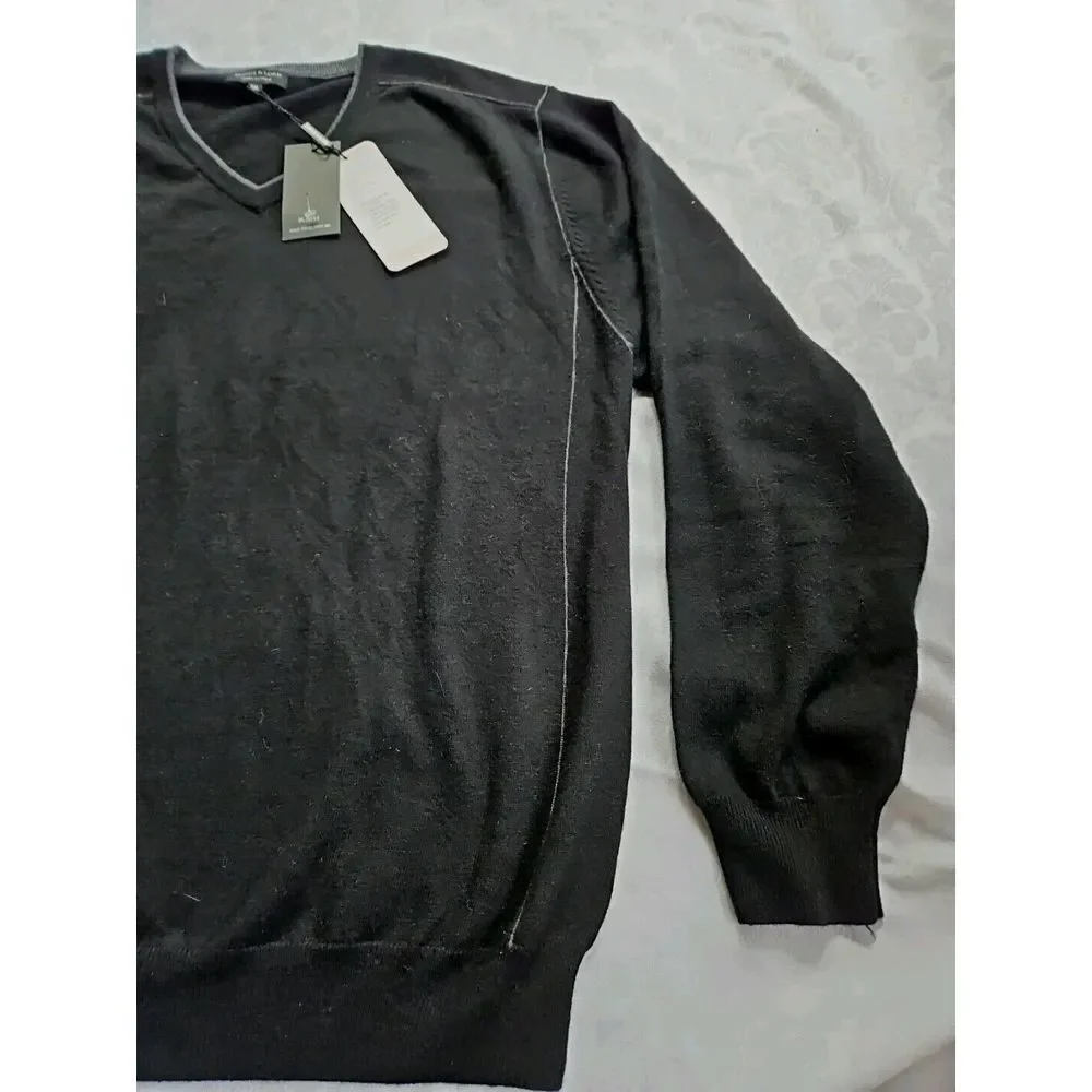 NEW Bridge & Lord Merino Wool Cashmere Sweater Black Gray 2X‎ XXL Luxurious